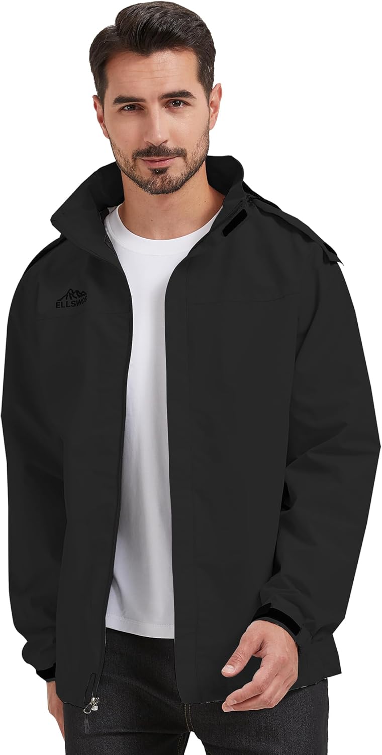 Men's Waterproof Raincoat Lightweight Rain Jacket with Detachable Hood Softshell Windbreakerl for Hiking Travel - Image 4