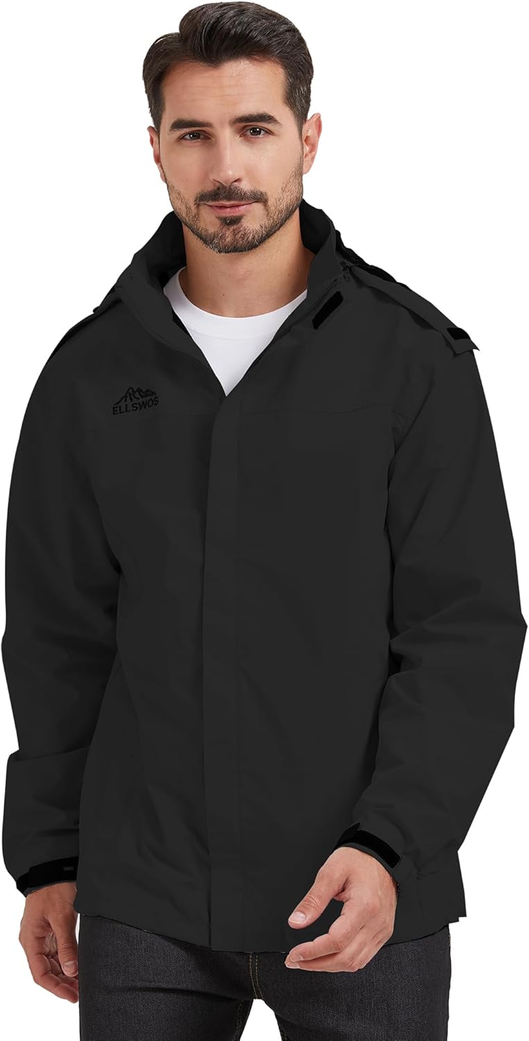Men's Waterproof Raincoat Lightweight Rain Jacket with Detachable Hood Softshell Windbreakerl for Hiking Travel - Image 5