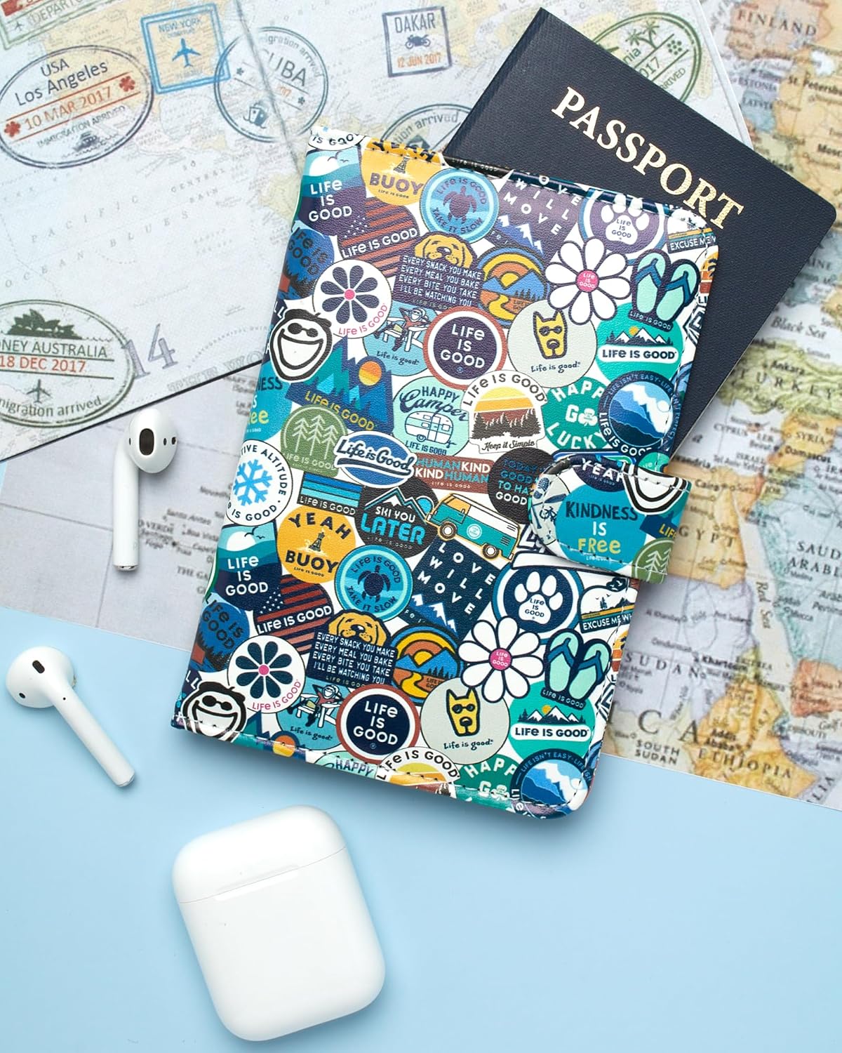 Travel Passport Cover - Anti-Theft Passport Holder Wallet with Interior Card Slots, Magnetic Snap Closure, Newsprint - Image 3