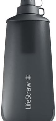 LifeStraw Peak Series - Collapsible Squeeze Bottle Water Filter System – 650ml for Trail Running, Through Hiking, Travel, Cycling, and Fishing, Dark Mountain Gray