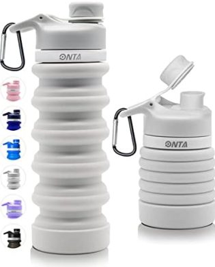 ONTA Collapsible BPA Free Silicone Water Bottle, 20oz - Portable, Leakproof, Easy Clean, Shatter Resistant, Travel Friendly