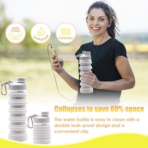 ONTA Collapsible BPA Free Silicone Water Bottle, 20oz - Portable, Leakproof, Easy Clean, Shatter Resistant, Travel Friendly - Image 2