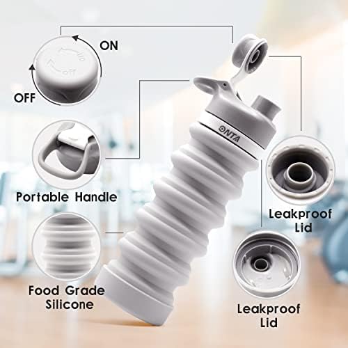 ONTA Collapsible BPA Free Silicone Water Bottle, 20oz - Portable, Leakproof, Easy Clean, Shatter Resistant, Travel Friendly - Image 4