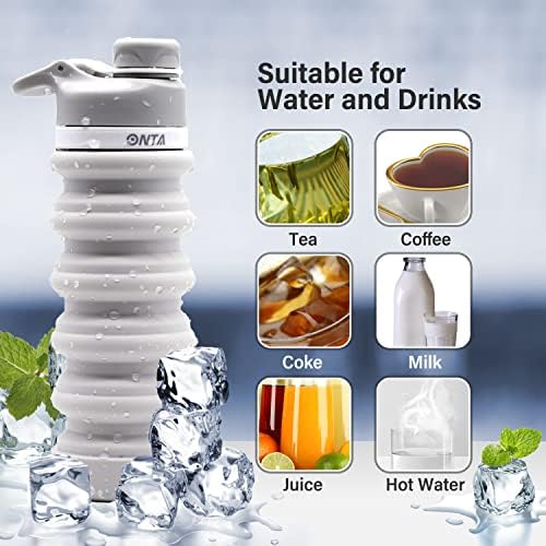 ONTA Collapsible BPA Free Silicone Water Bottle, 20oz - Portable, Leakproof, Easy Clean, Shatter Resistant, Travel Friendly - Image 5