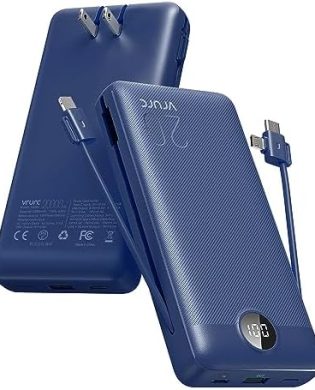 VRURC Portable Charger 20000mAh, Fast Charging Power Bank USB C,4 Output 2 Input Travel Essentials Charging Bank Equipped with LED Display,Built-in Wall Plug and Cables,Phone Charger Battery,Navy