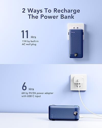 VRURC Portable Charger 20000mAh, Fast Charging Power Bank USB C,4 Output 2 Input Travel Essentials Charging Bank Equipped with LED Display,Built-in Wall Plug and Cables,Phone Charger Battery,Navy - Image 4